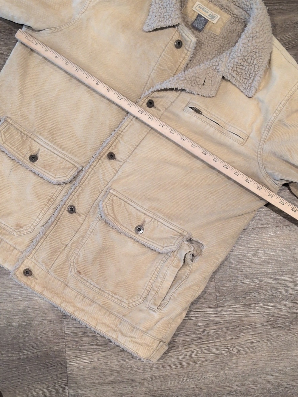 Vintage Y2K Worn Urban Pipeline Up Khaki Tan Corduroy Sherpa Men's Medium Coat - Picture 8 of 10